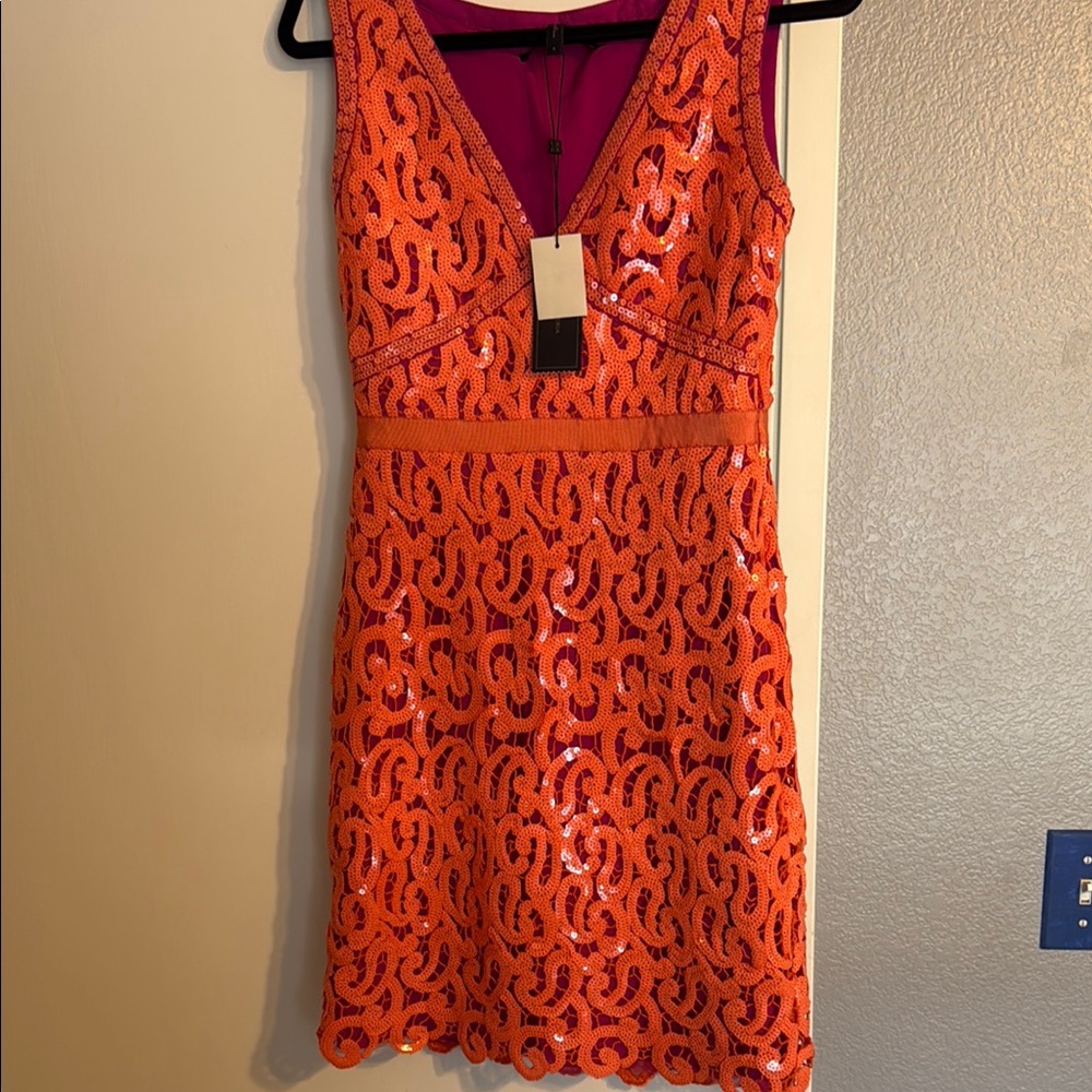 BCBGMaxAzria Orange Sheath Mini Dress V-neck Sleeveless